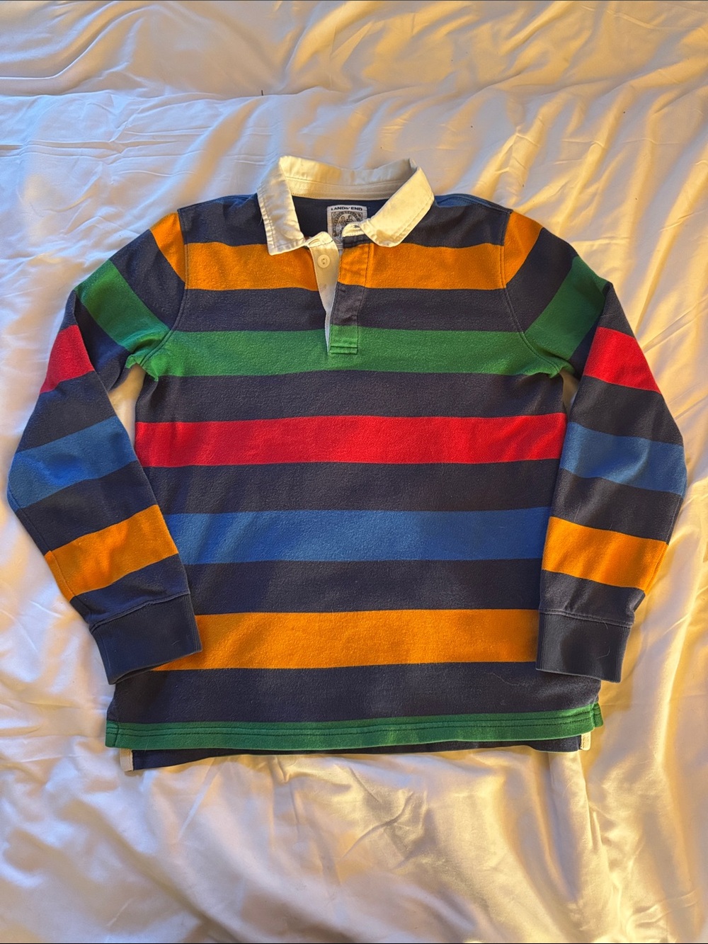 Lands' End Vintage Henley Rugby Shirt | All over stripe | Small